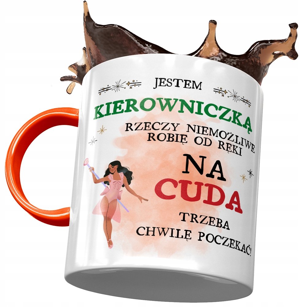Kubek Pomarańczowy dla Kierowniczki Prezent z Nadrukiem ze Zdjęciem+ Opakowanie na prezent (wzór 01)