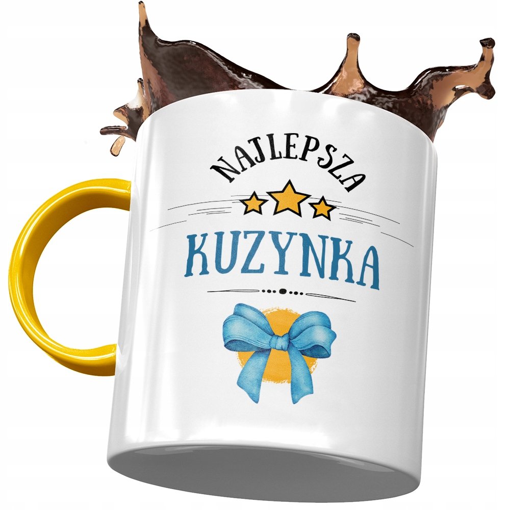 Kubek Żółty Dla Kuzynki na Urodziny na Prezent z Nadrukiem ze Zdjęciem+ Opakowanie na prezent (wzór 01)