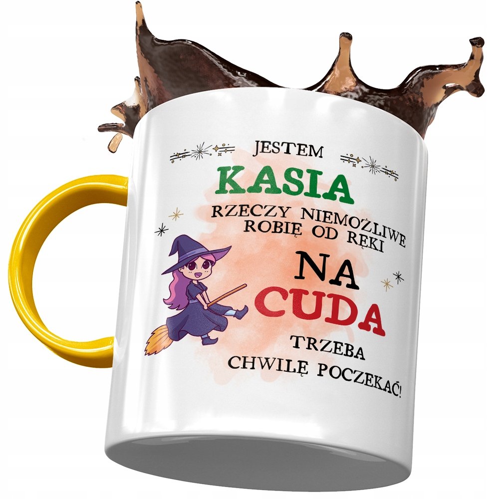 Kubek Żółty Dla Kasi Koleżanki Żony na Prezent z Nadrukiem ze Zdjęciem+ Opakowanie na prezent (wzór 01)