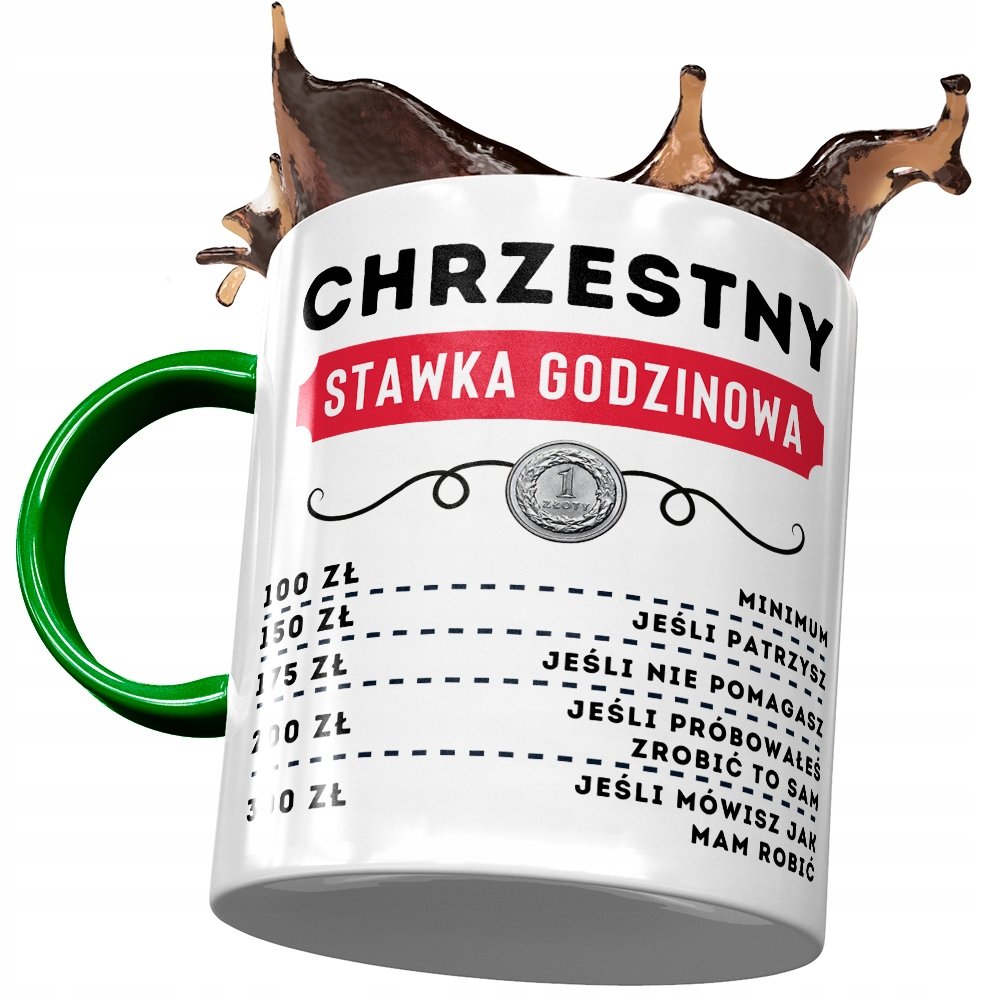 Kubek Zielony Dla Chrzestnego Idealny Na Prezent z Nadrukiem ze Zdjęciem+ Opakowanie na prezent (wzór 01)