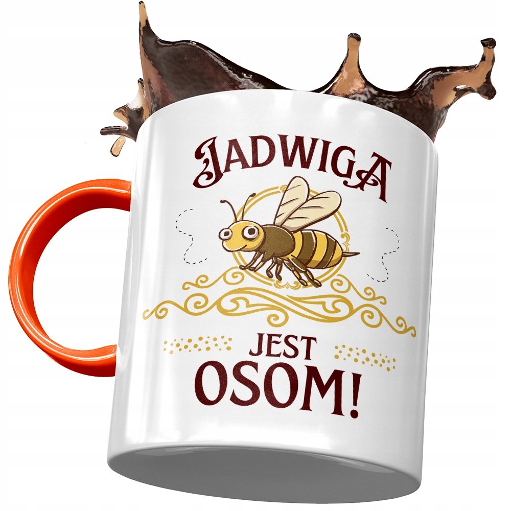 Kubek Pomarańczowy Dla Jadwigi Żony na Prezent z Nadrukiem ze Zdjęciem+ Opakowanie na prezent (wzór 01)