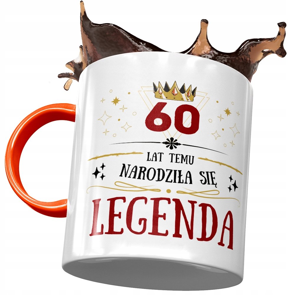 Kubek Pomarańczowy na Urodziny 60 60te 60-te z Nadrukiem ze Zdjęciem+ Opakowanie na prezent (wzór 01)