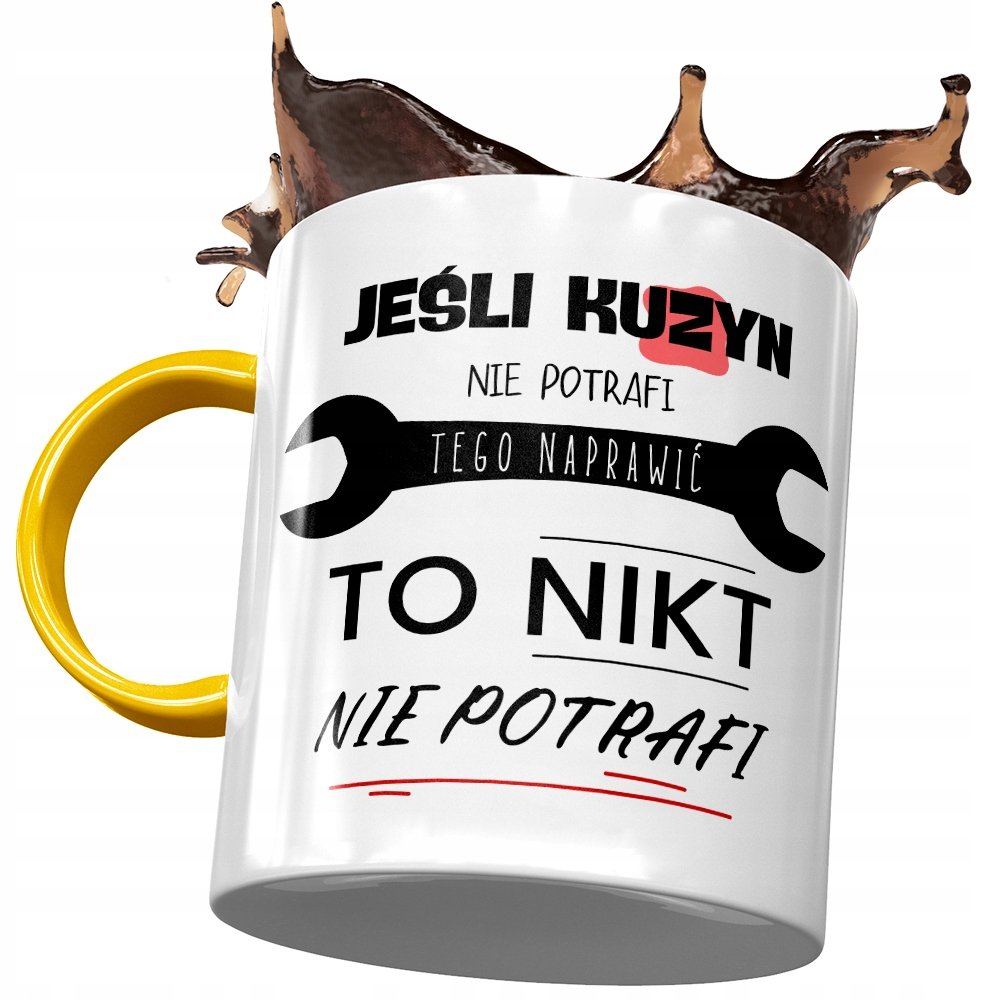 Kubek Żółty Dla Kuzyna na Urodziny na Prezent z Nadrukiem ze Zdjęciem+ Opakowanie na prezent (wzór 01)