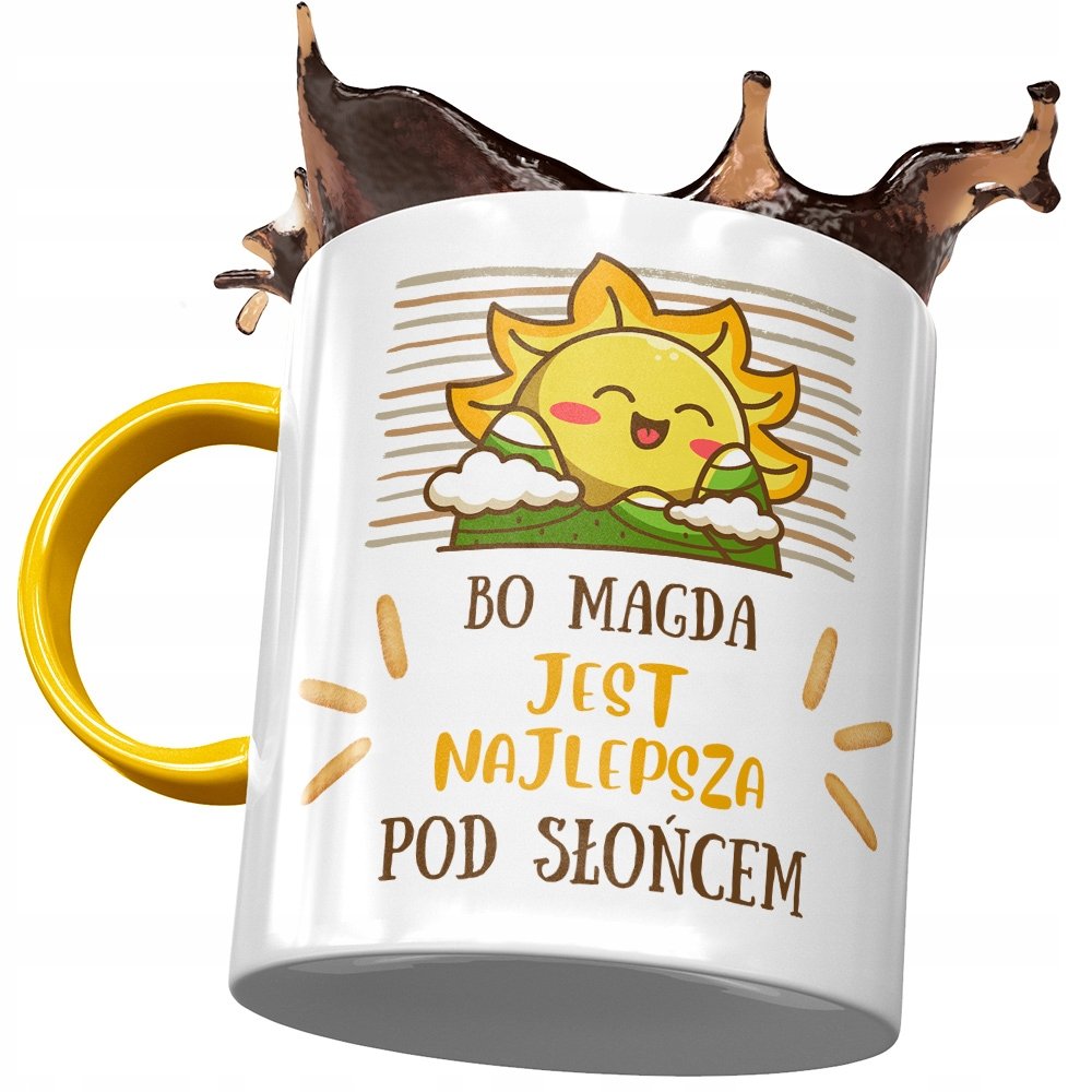Kubek Żółty Dla Magdy Magdaleny Na Prezent z Nadrukiem ze Zdjęciem+ Opakowanie na prezent (wzór 01)