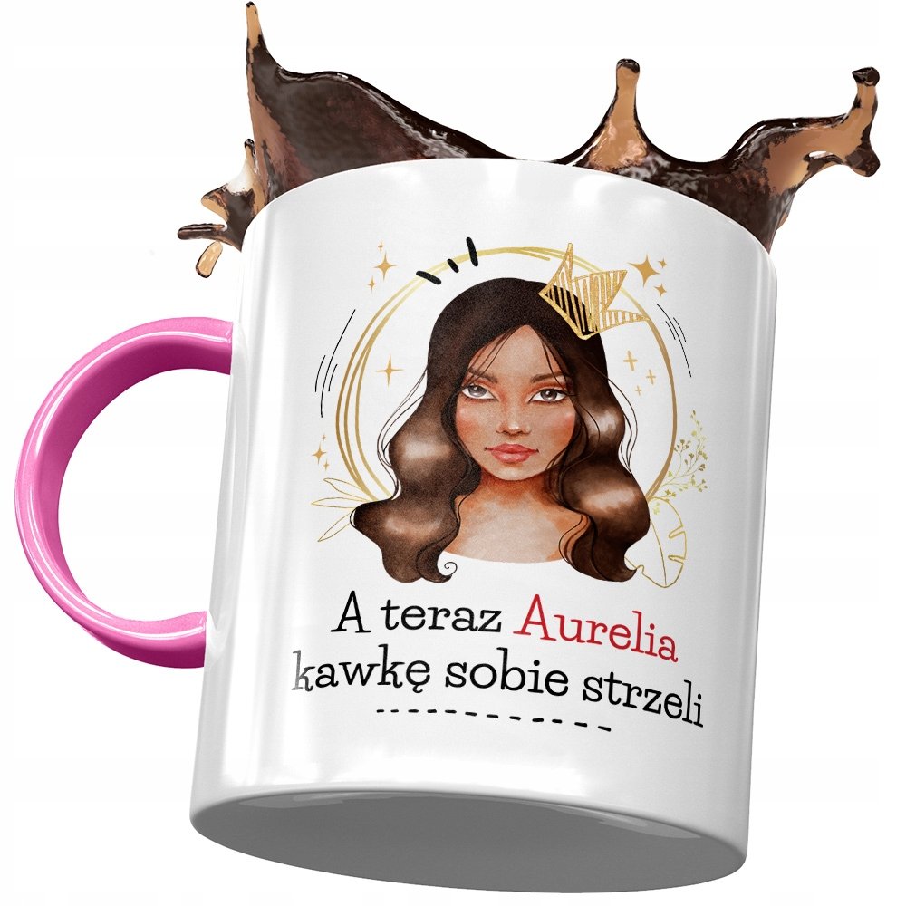 Kubek Różowy Dla Aurelii Żony Koleżanki Na Prezent z Nadrukiem ze Zdjęciem + Opakowanie na prezent (wzór 02)