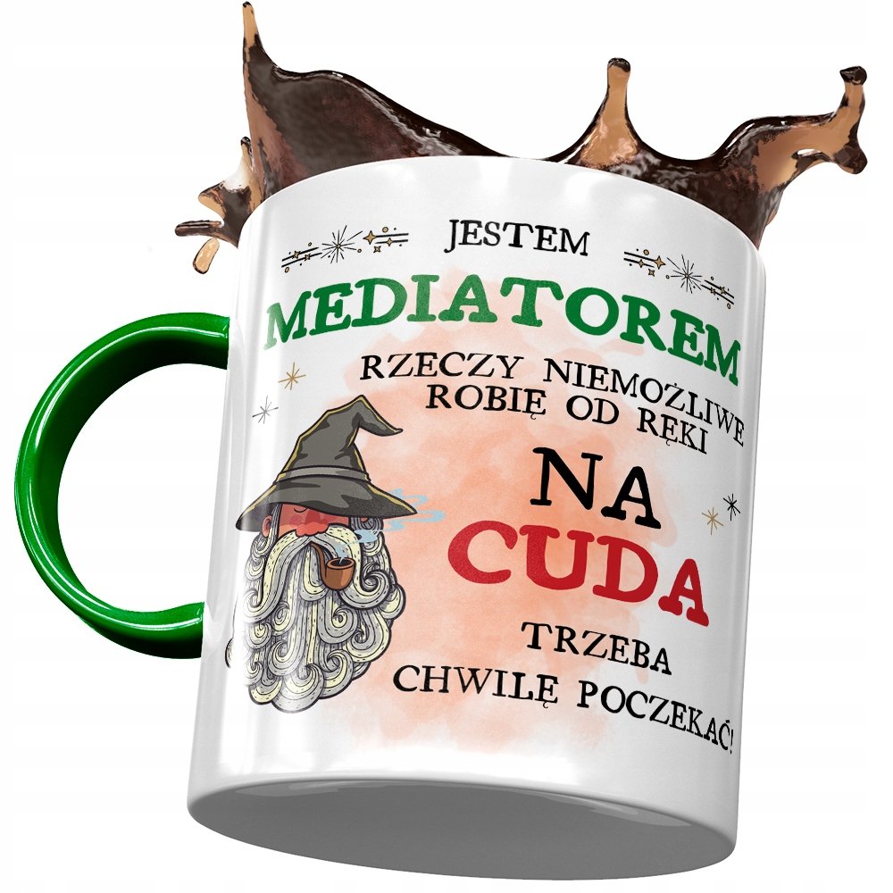 Kubek Zielony Dla Mediatora Na Cuda Prezent z Nadrukiem ze Zdjęciem+ Opakowanie na prezent (wzór 01)