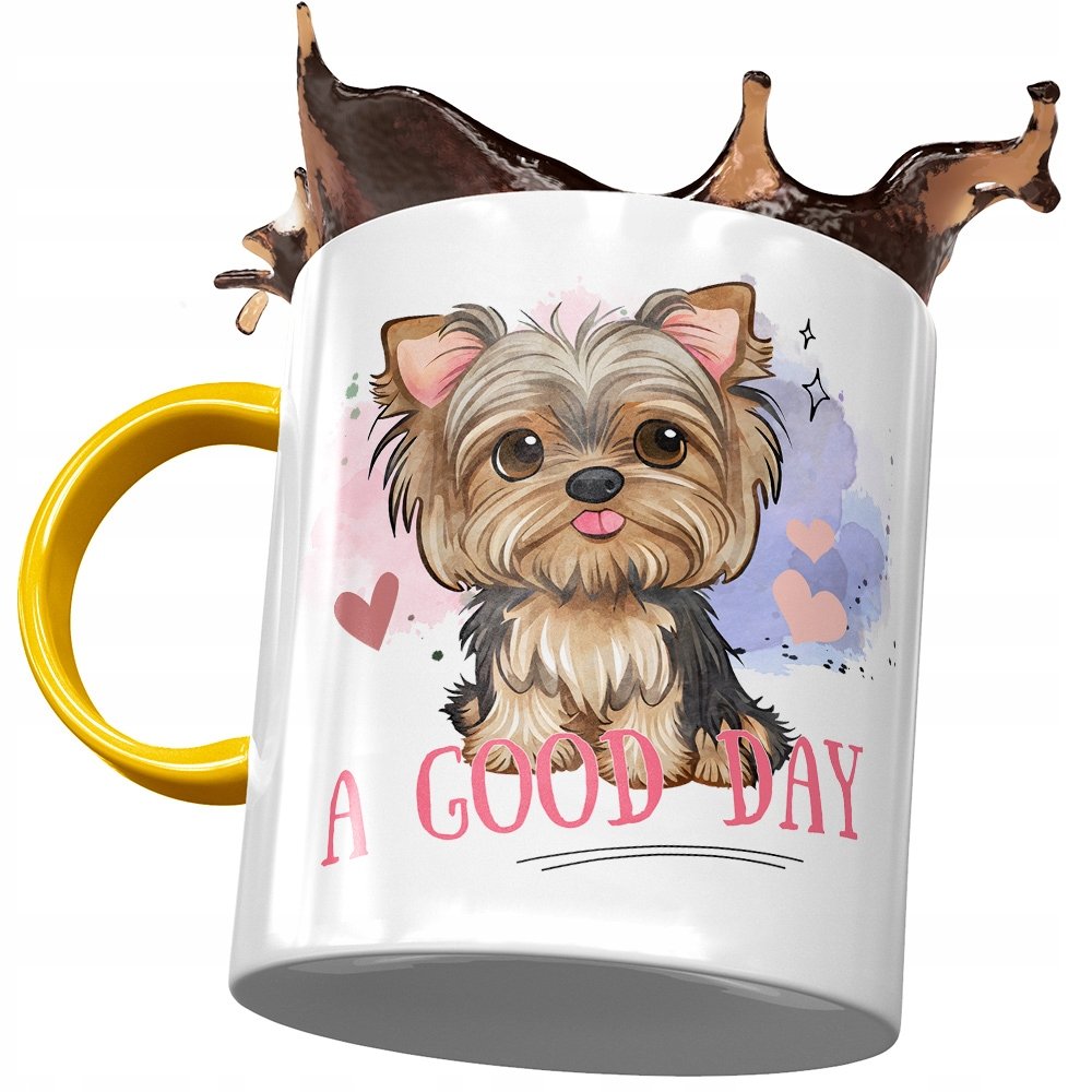 Kubek Żółty z Pieskiem Psem Słodki na Prezent z Nadrukiem ze Zdjęciem+ Opakowanie na prezent (wzór 01)