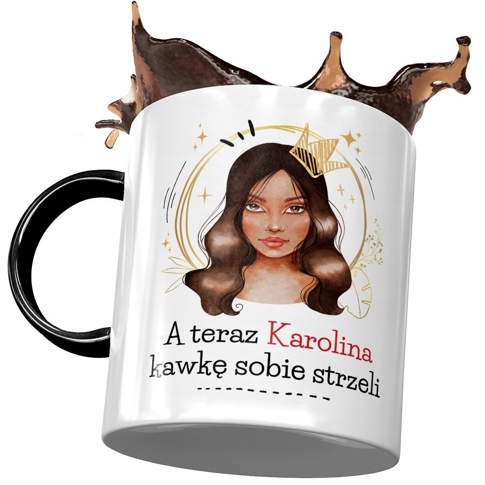 Kubek Czarny Dla Karoliny Koleżanki Na Prezent z Nadrukiem ze Zdjęciem + Opakowanie na prezent (wzór 02)