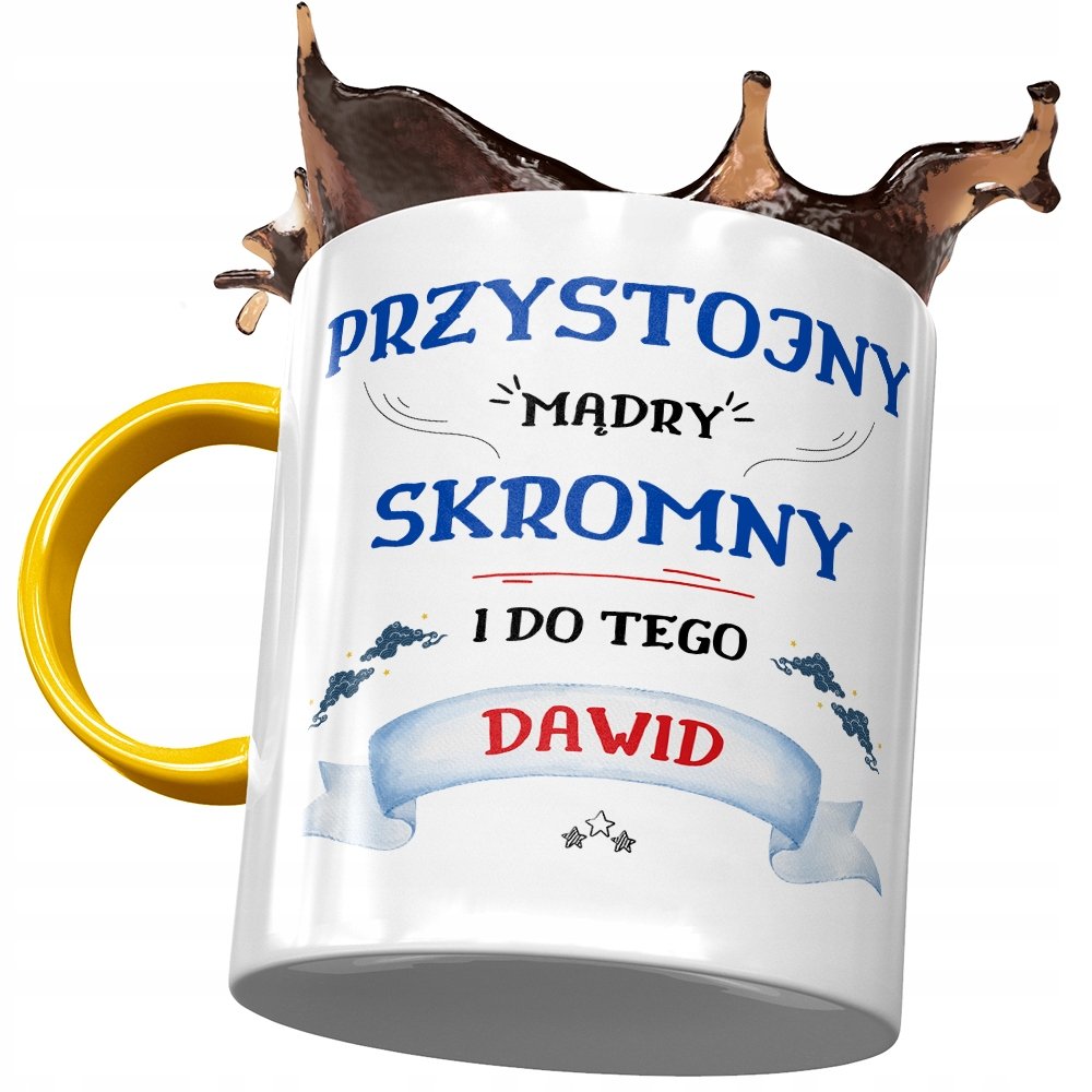 Kubek Żółty Dla Dawida Kolegi Męża na Prezent z Nadrukiem ze Zdjęciem+ Opakowanie na prezent (wzór 01)