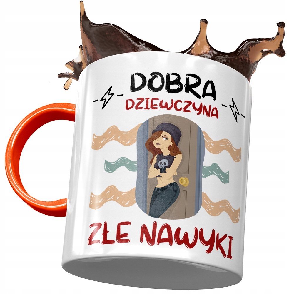 Kubek Pomarańczowy Śmieszny Zabawny Złe Nawyki z Nadrukiem ze Zdjęciem + Opakowanie na prezent (wzór 02)