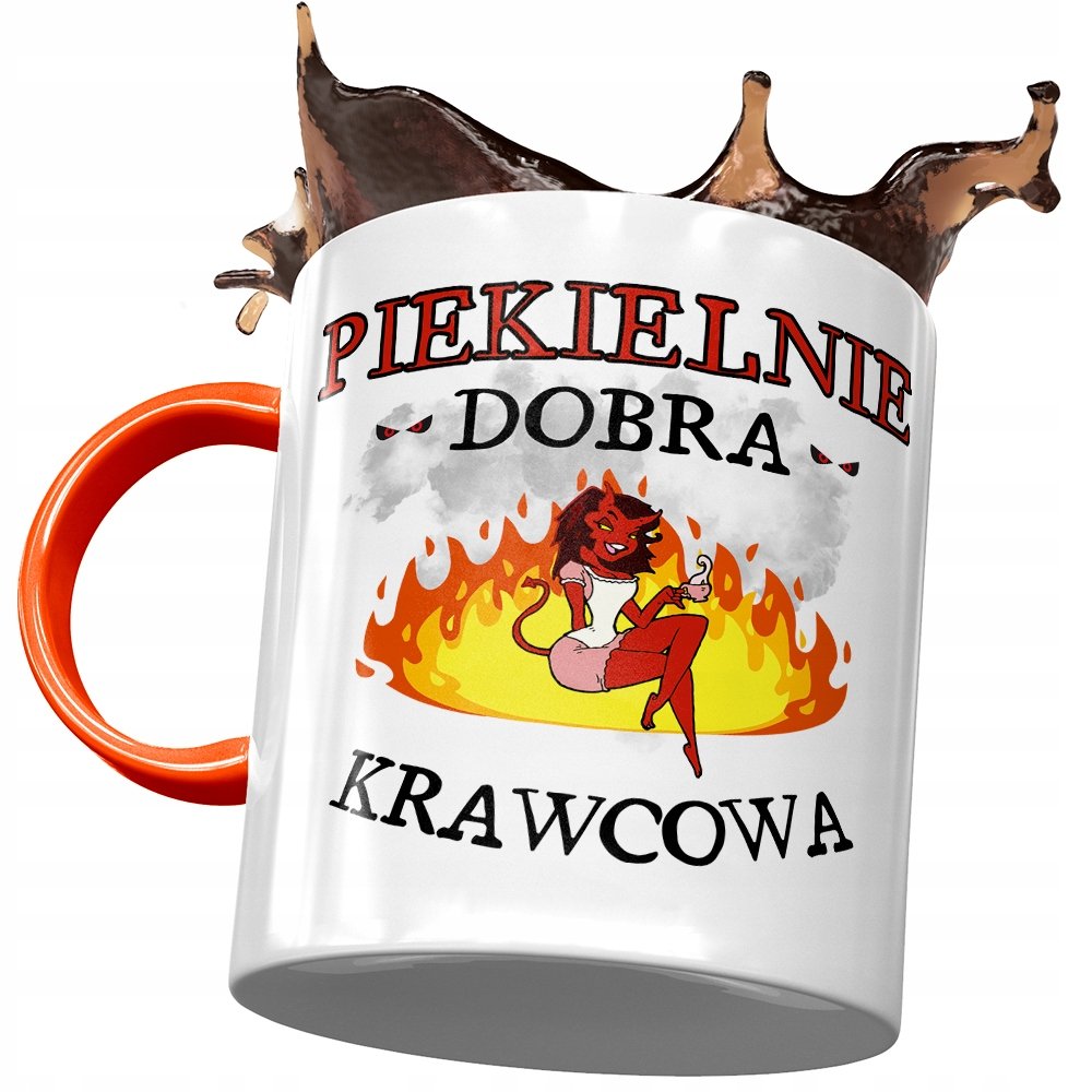 Kubek Pomarańczowy dla Krawcowej Piekielnie Dobra z Nadrukiem ze Zdjęciem + Opakowanie na prezent (wzór 02)