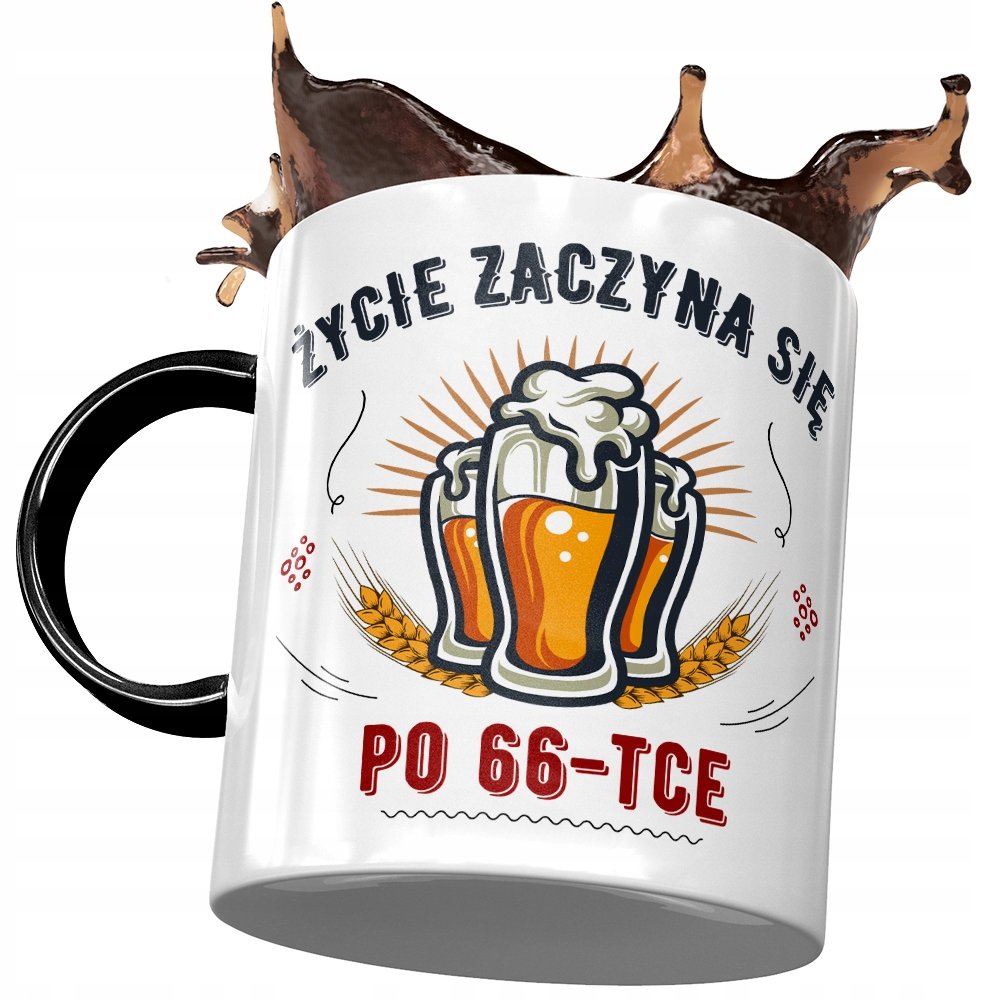 Kubek Czarny na Urodziny 66 66te 66-te Prezent z Nadrukiem ze Zdjęciem + Opakowanie na prezent (wzór 02)