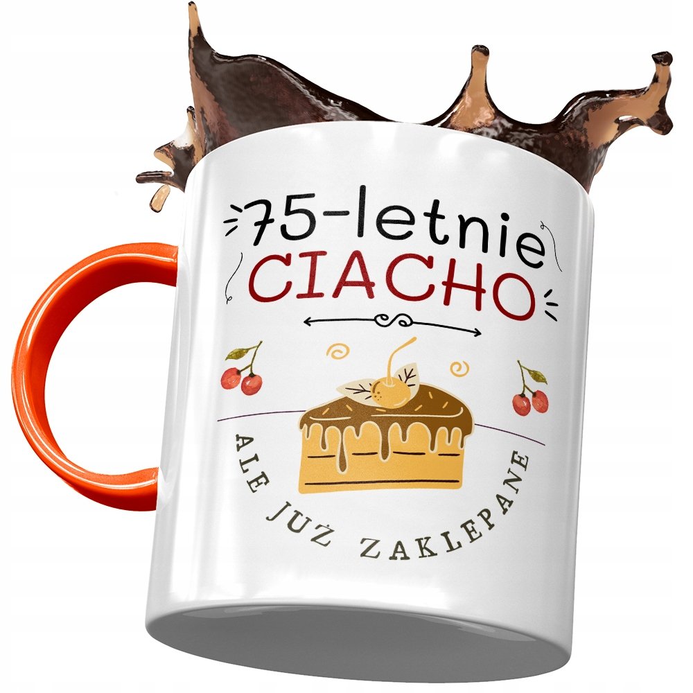 Kubek Pomarańczowy na Urodziny 75 75te 75-te z Nadrukiem ze Zdjęciem + Opakowanie na prezent (wzór 02)