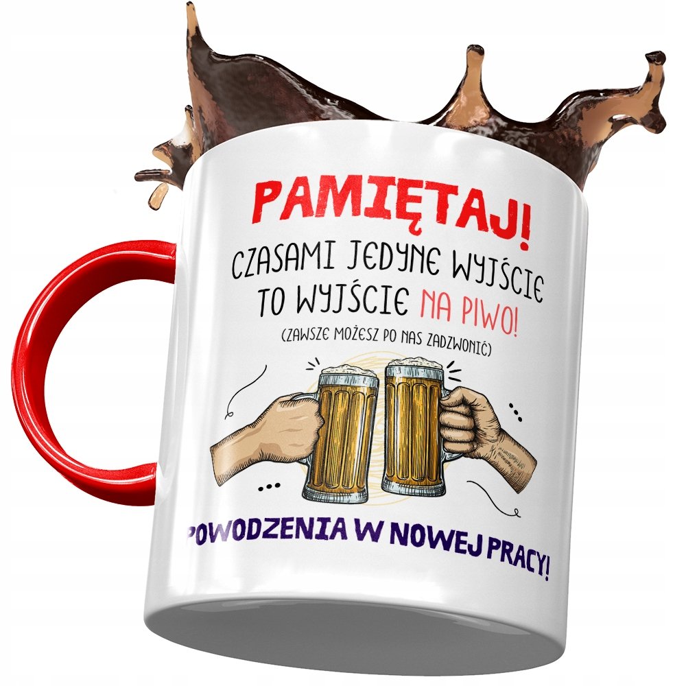 Kubek Czerwony na Pożegnanie z Pracy Na Prezent z Nadrukiem ze Zdjęciem + Opakowanie na prezent (wzór 02)