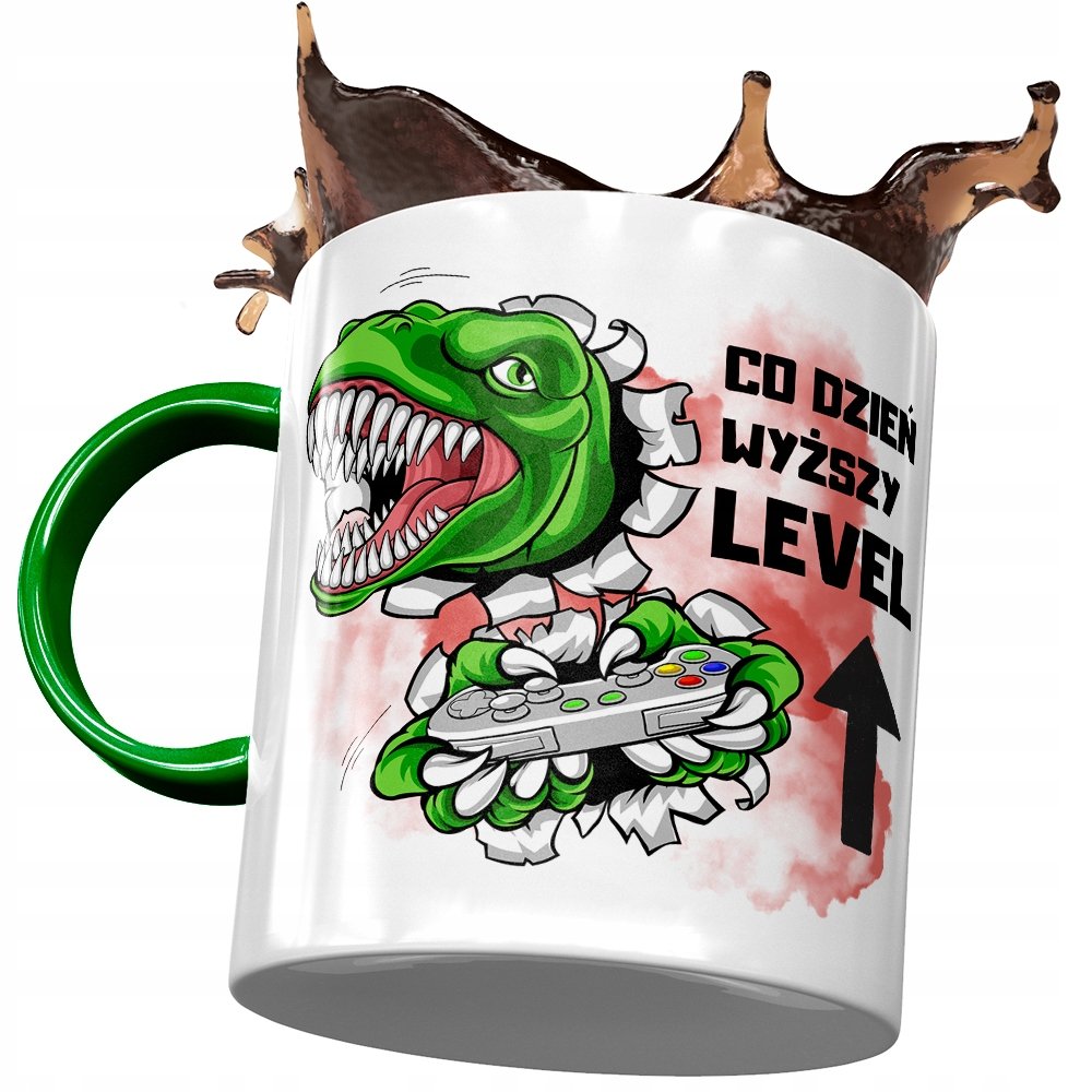 Kubek Zielony Śmieszny Co Dzień Wyższy Level z Nadrukiem ze Zdjęciem + Opakowanie na prezent (wzór 02)