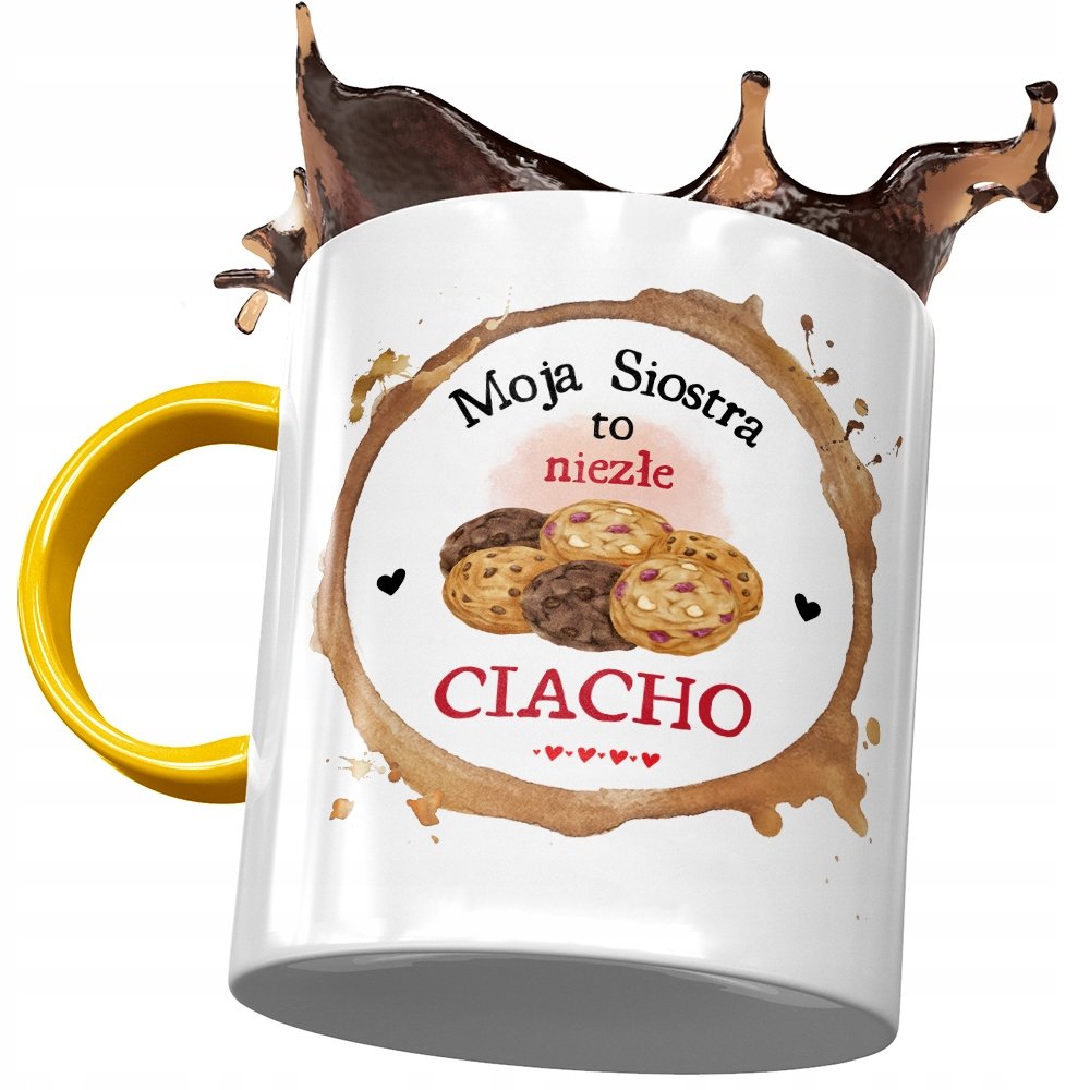 Kubek Żółty Dla Siostry na Urodziny na Prezent z Nadrukiem ze Zdjęciem + Opakowanie na prezent (wzór 03)