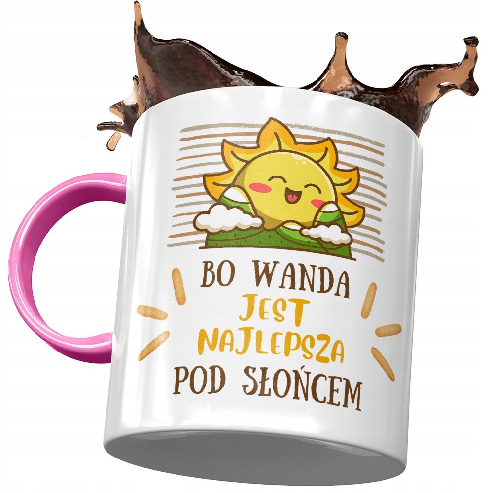 Kubek Różowy Dla Wandy Żony Koleżanki na Prezent z Nadrukiem ze Zdjęciem + Opakowanie na prezent (wzór 04)