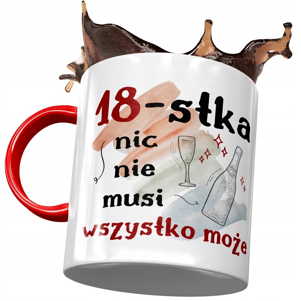 Kubek Czerwony na Urodziny 18 18ste 18-ste Prezent z Nadrukiem ze Zdjęciem + Opakowanie na prezent (wzór 04)