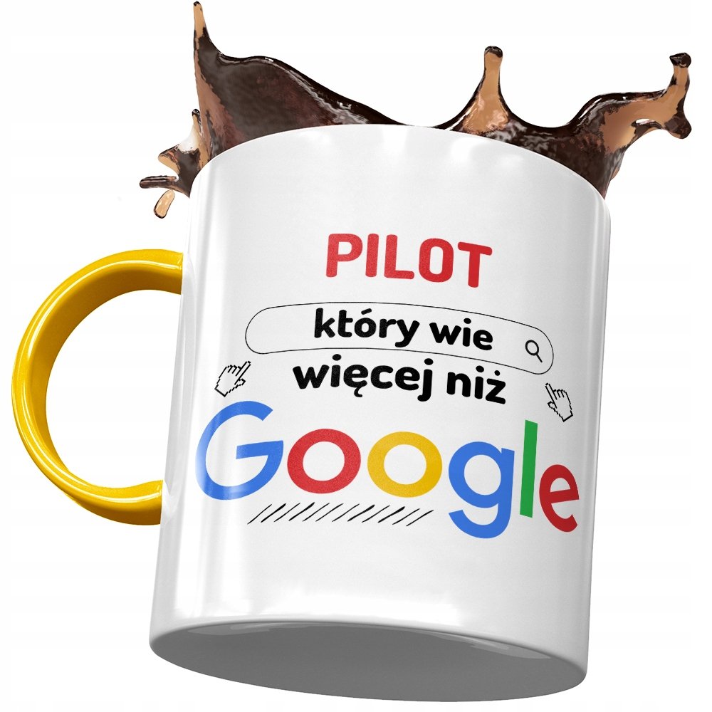 Kubek Żółty Dla Pilota Pilot Wie Więcej Niż Google z Nadrukiem ze Zdjęciem + Opakowanie na prezent (wzór 02)