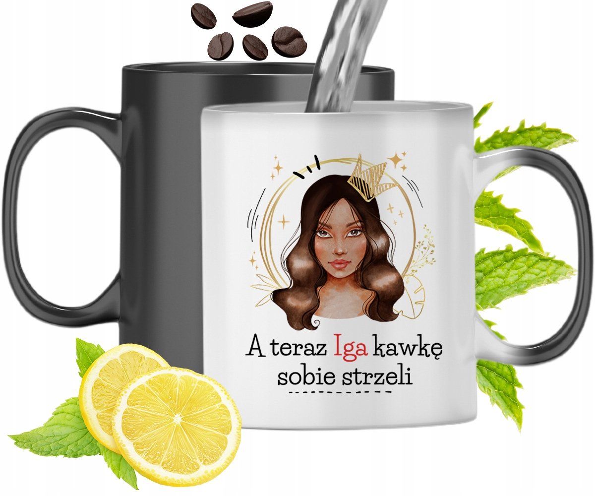 KUBEK MAGICZNY DLA IGI CZARNY ZMIENIAJĄCY KOLOR z Nadrukiem ze Zdjęciem + Opakowanie na prezent (wzór 03)