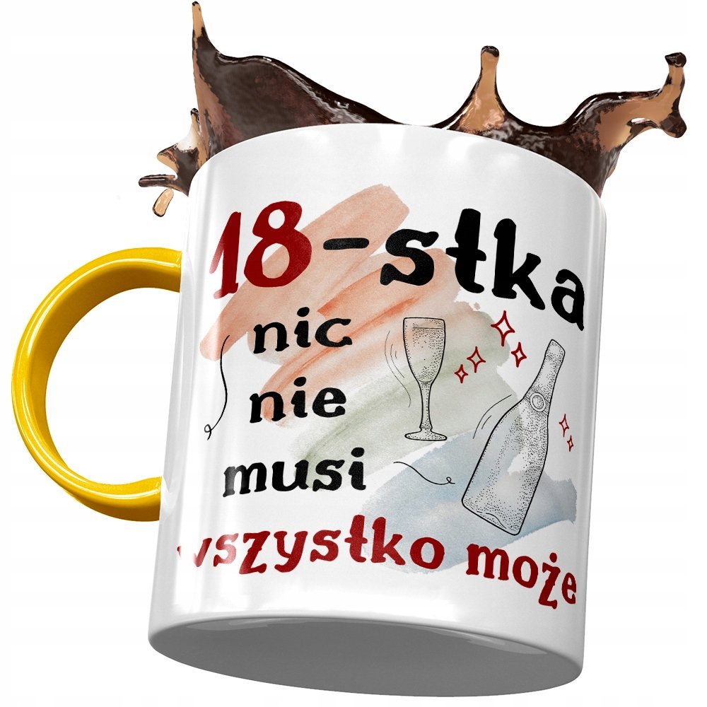 Kubek Żółty na Urodziny 18 18ste 18-ste na Prezent z Nadrukiem ze Zdjęciem + Opakowanie na prezent (wzór 04)