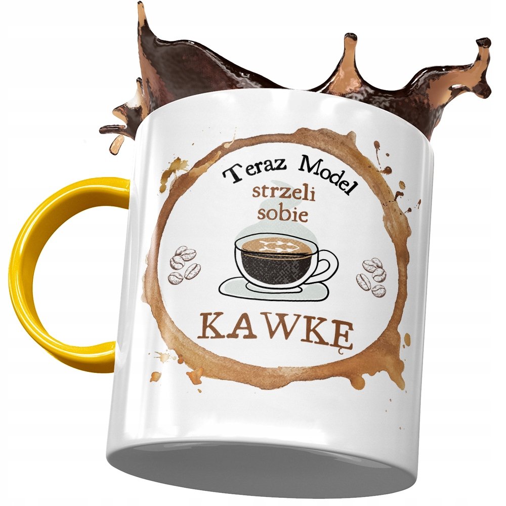 Kubek Żółty Dla Modela Strzeli Sobie Kawkę z Nadrukiem ze Zdjęciem + Opakowanie na prezent (wzór 04)