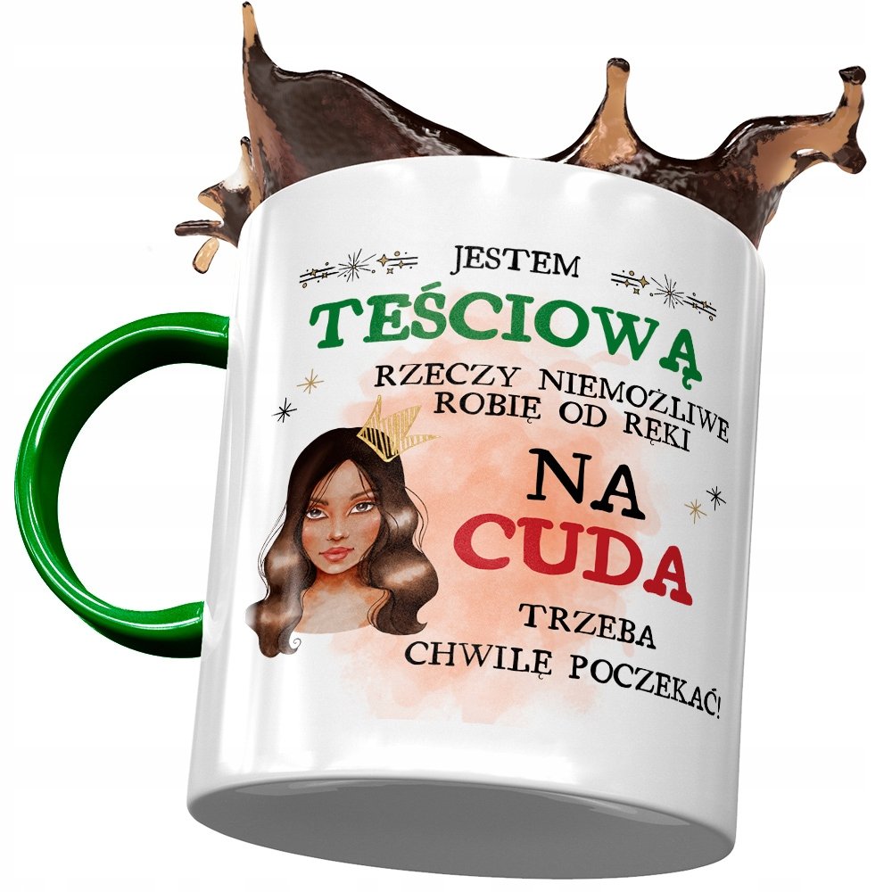 Kubek Zielony dla Teściowej Teściuni na Prezent z Nadrukiem ze Zdjęciem + Opakowanie na prezent (wzór 04)