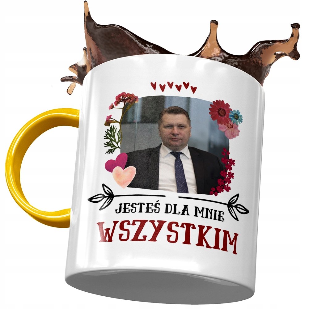 Kubek Żółty Przemysław Czarnek PIS Na Prezent z Nadrukiem ze Zdjęciem + Opakowanie na prezent (wzór 04)