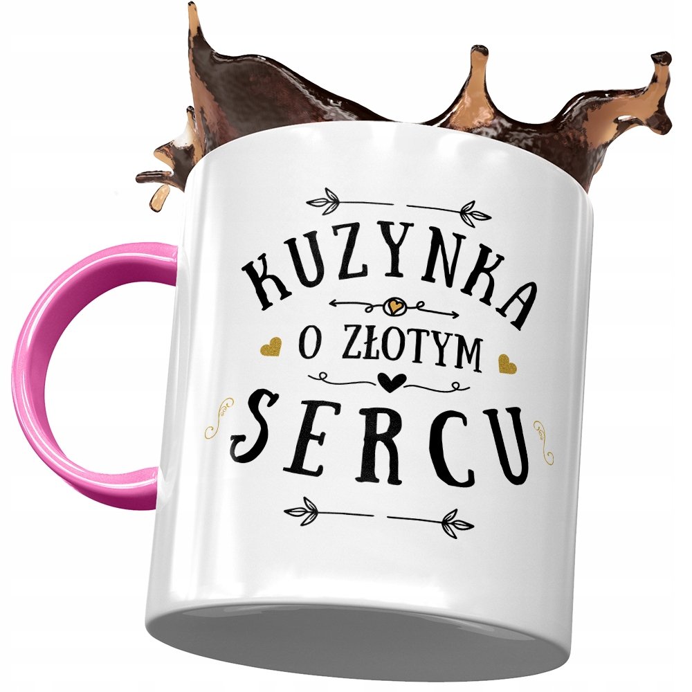 Kubek Różowy Dla Kuzynki na Urodziny na Prezent z Nadrukiem ze Zdjęciem+ Opakowanie na prezent (wzór 01)