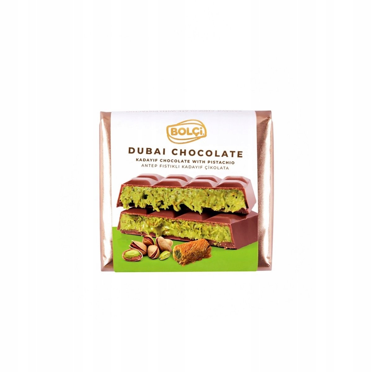 Dubai Milk Chocolate with Pistachio Cream and Kataifi 100g Bolci