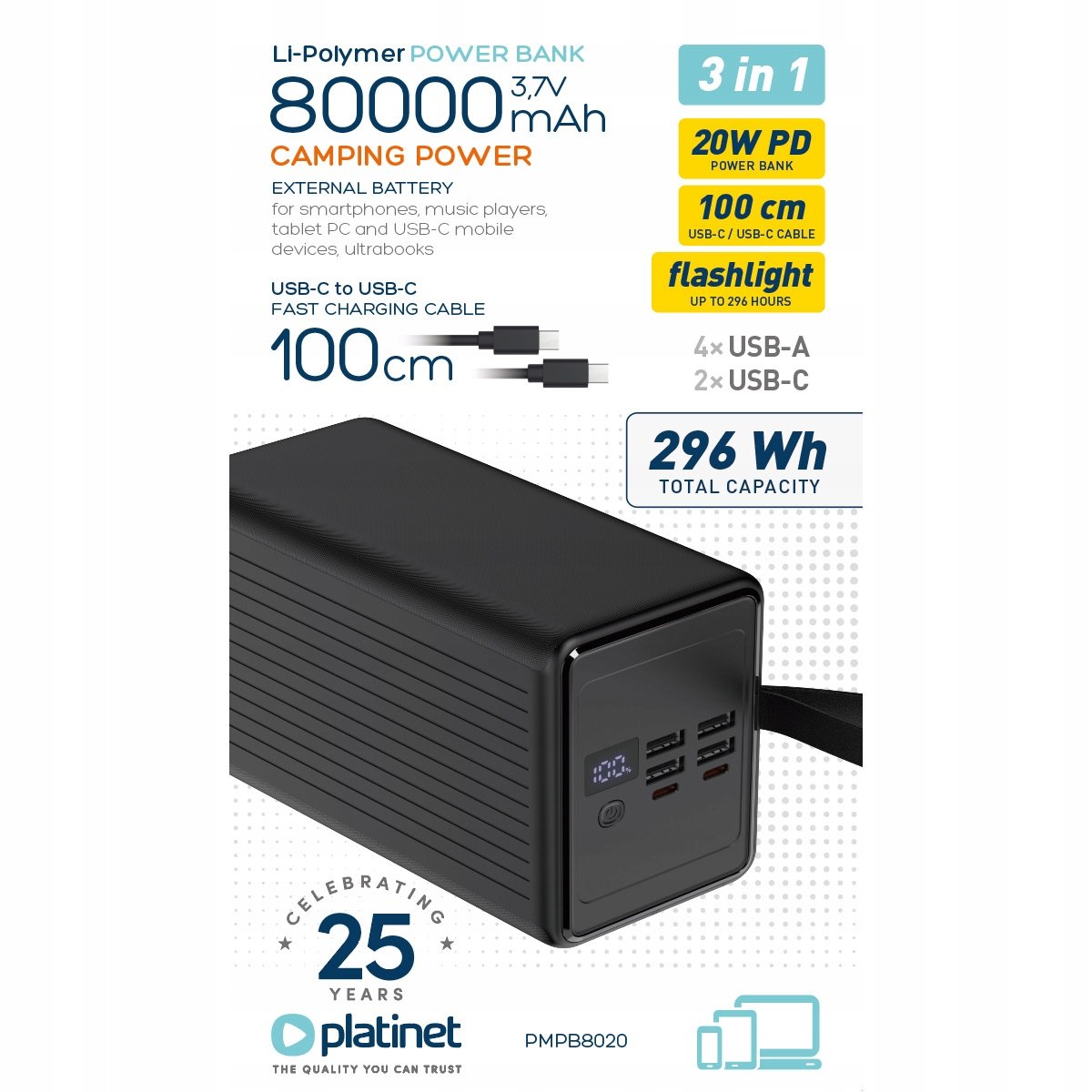 2 X Duży Wydajny Power-Bank 80000Mah Akumulator 4Xusb 2Xusb-C Pd 20W Scp 22
