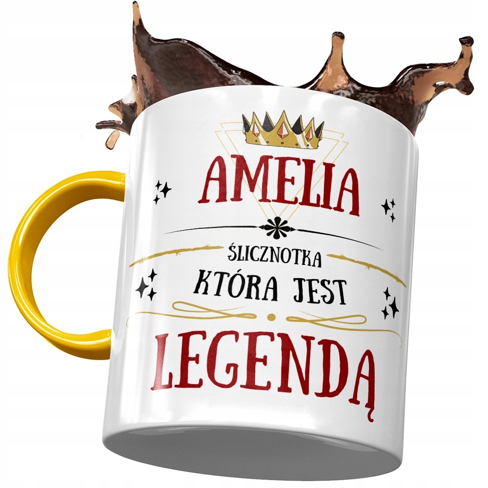 Kubek Żółty Dla Amelii Żony Przyjaciółki z Nadrukiem ze Zdjęciem + Opakowanie na prezent (wzór 02)