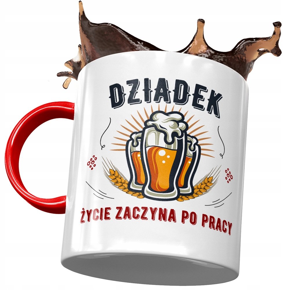 Kubek Czerwony dla Dziadka Dzień Dziadka Prezent z Nadrukiem ze Zdjęciem+ Opakowanie na prezent (wzór 01)