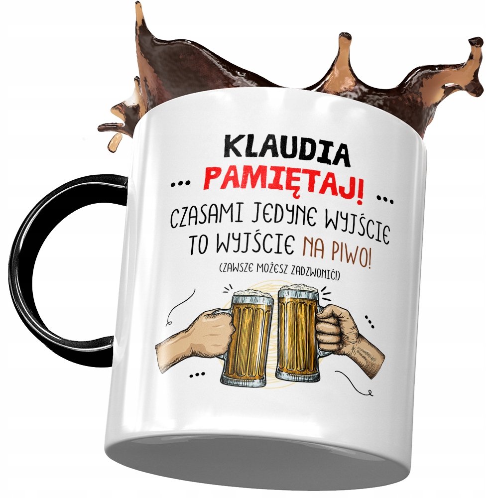 Kubek Czarny Dla Klaudii Koleżanki Żony na Prezent z Nadrukiem ze Zdjęciem + Opakowanie na prezent (wzór 02)