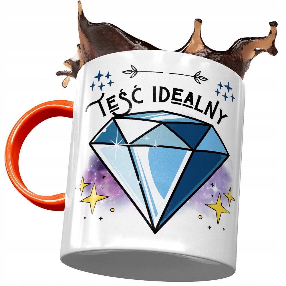 Kubek Pomarańczowy dla Teścia Teściunia na Prezent z Nadrukiem ze Zdjęciem + Opakowanie na prezent (wzór 02)