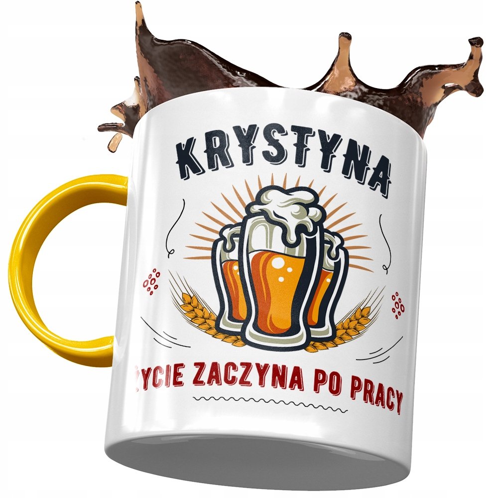 Kubek Żółty Dla Krystyny Żony Koleżanki Prezent z Nadrukiem ze Zdjęciem + Opakowanie na prezent (wzór 02)