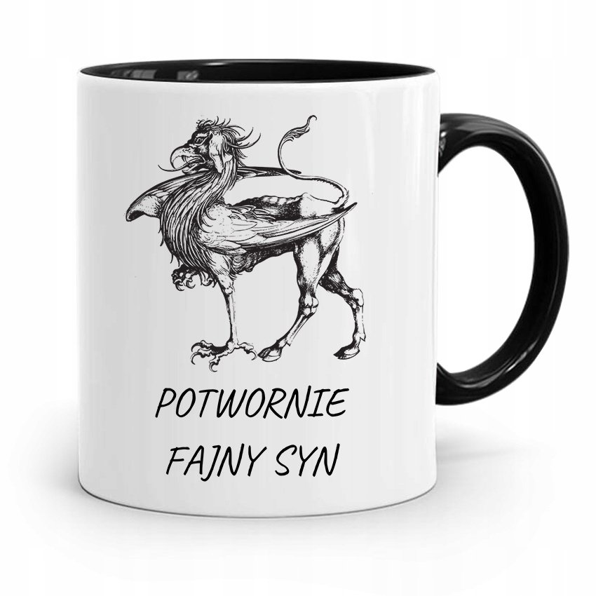 KUBEK CZARNY PREZENT DLA SYNA POTWORNIE FAJNY SYN z Nadrukiem ze Zdjęciem + Opakowanie na prezent (wzór 04)