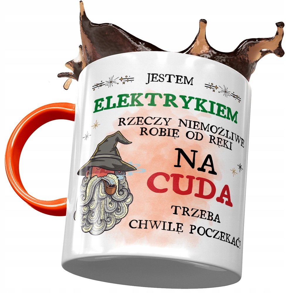 Kubek Pomarańczowy dla Elektryka Prezent z Nadrukiem ze Zdjęciem + Opakowanie na prezent (wzór 04)