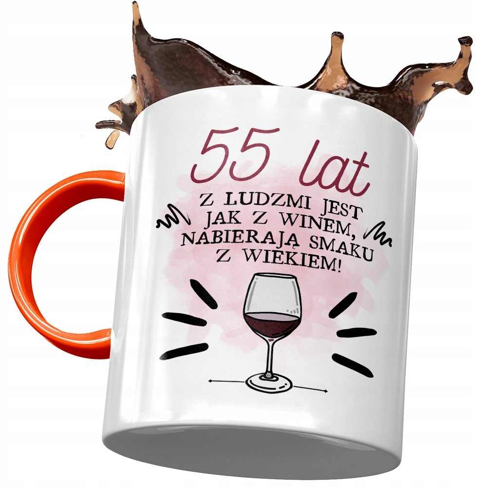 Kubek Pomarańczowy na Urodziny 55 55te 55-te z Nadrukiem ze Zdjęciem + Opakowanie na prezent (wzór 04)