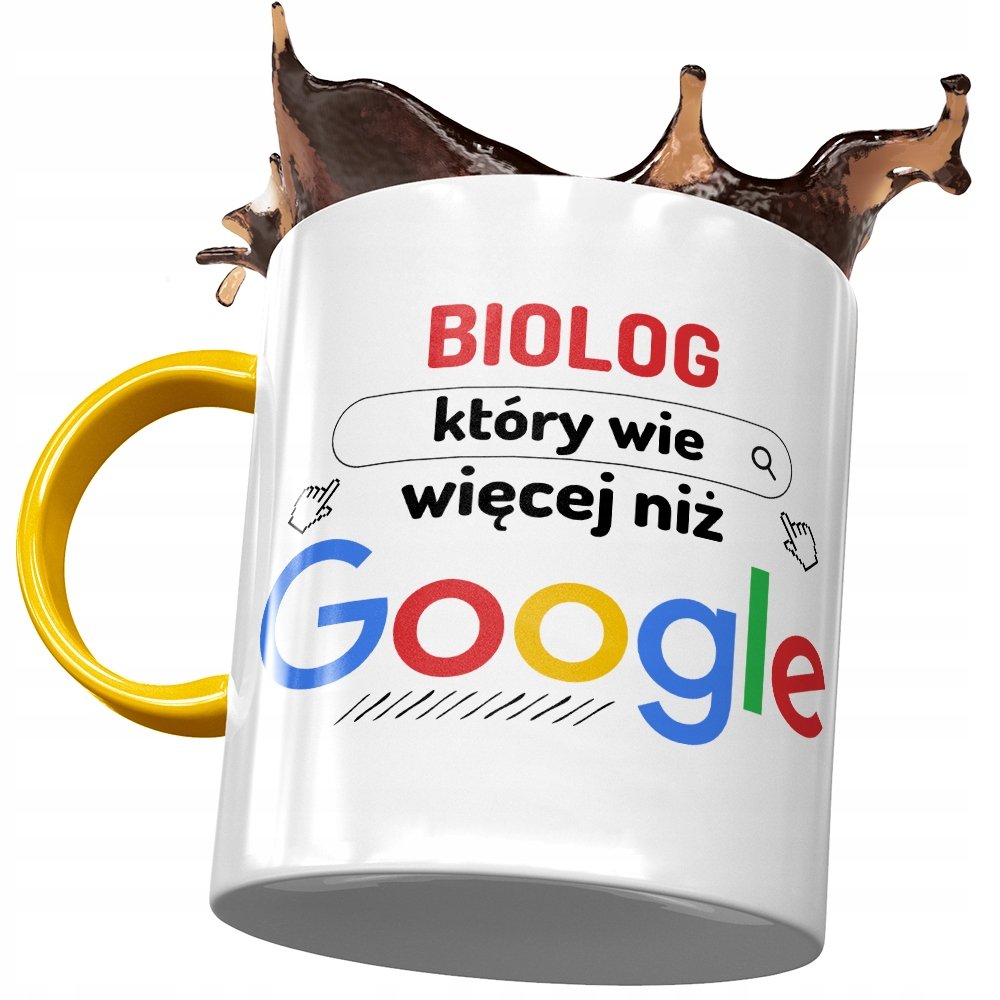 Kubek Żółty Dla Biologa Który Wie Więcej z Nadrukiem ze Zdjęciem + Opakowanie na prezent (wzór 03)