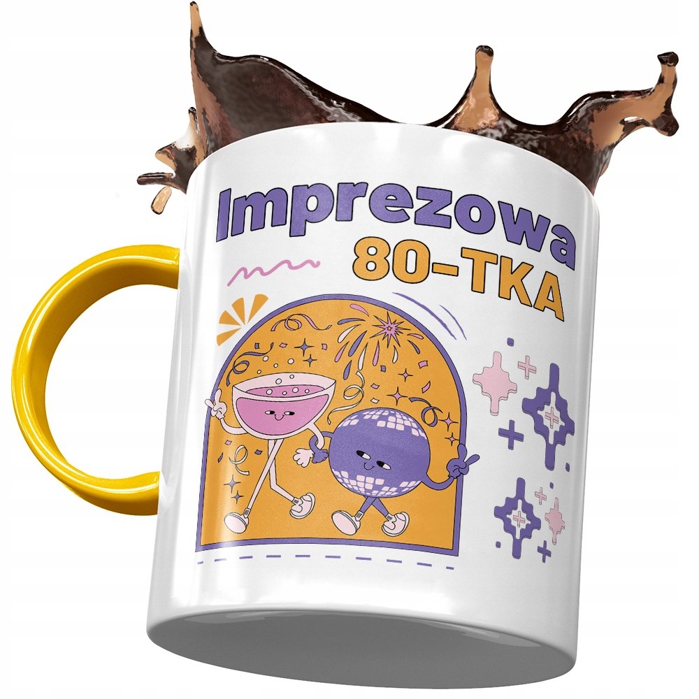 Kubek Żółty na Urodziny 80 80te 80-te na Prezent z Nadrukiem ze Zdjęciem + Opakowanie na prezent (wzór 04)