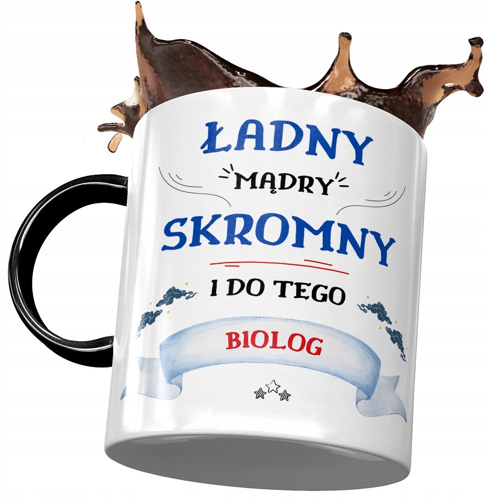 Kubek Czarny Dla Biologa Ładny Mądry Skromny Kubek z Nadrukiem ze Zdjęciem + Opakowanie na prezent (wzór 03)