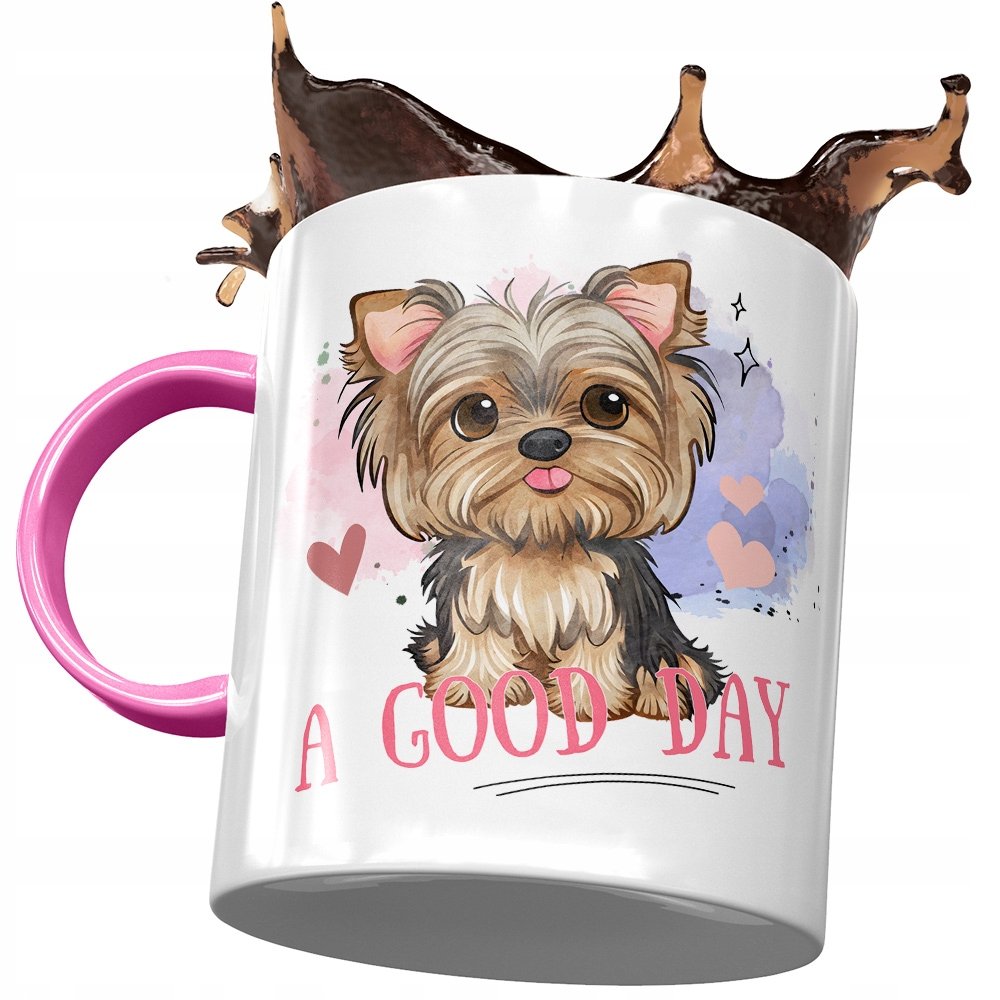 Kubek Różowy z Pieskiem Psem Słodki na Prezent z Nadrukiem ze Zdjęciem + Opakowanie na prezent (wzór 02)