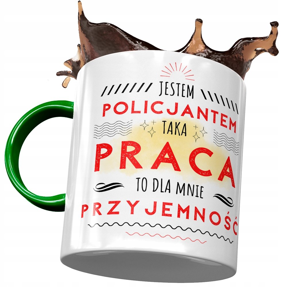 Kubek Zielony Policjanta Jestem Policjantem z Nadrukiem ze Zdjęciem + Opakowanie na prezent (wzór 03)