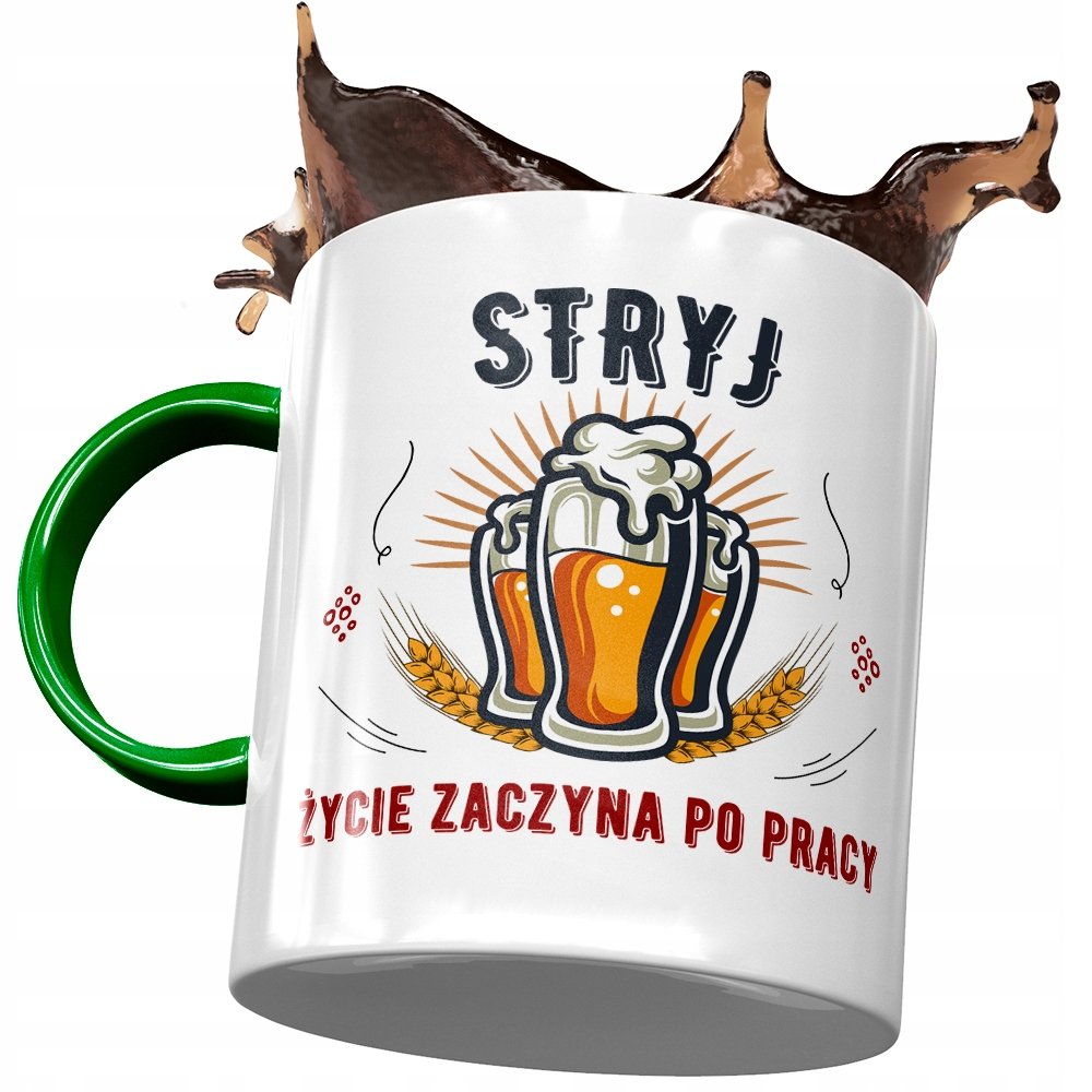 Kubek Zielony Dla Stryja na Urodziny na Prezent z Nadrukiem ze Zdjęciem + Opakowanie na prezent (wzór 03)