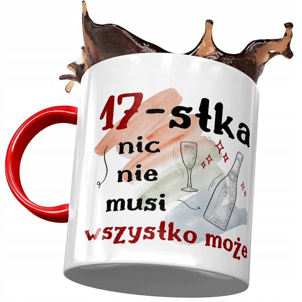 Kubek Czerwony na Urodziny 17 17ste 17-ste Prezent z Nadrukiem ze Zdjęciem + Opakowanie na prezent (wzór 03)