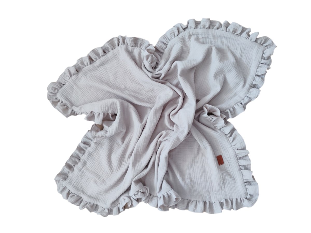 Koc muślinowy z falbanką czterowarstwowy 110x85cm „beżowy”