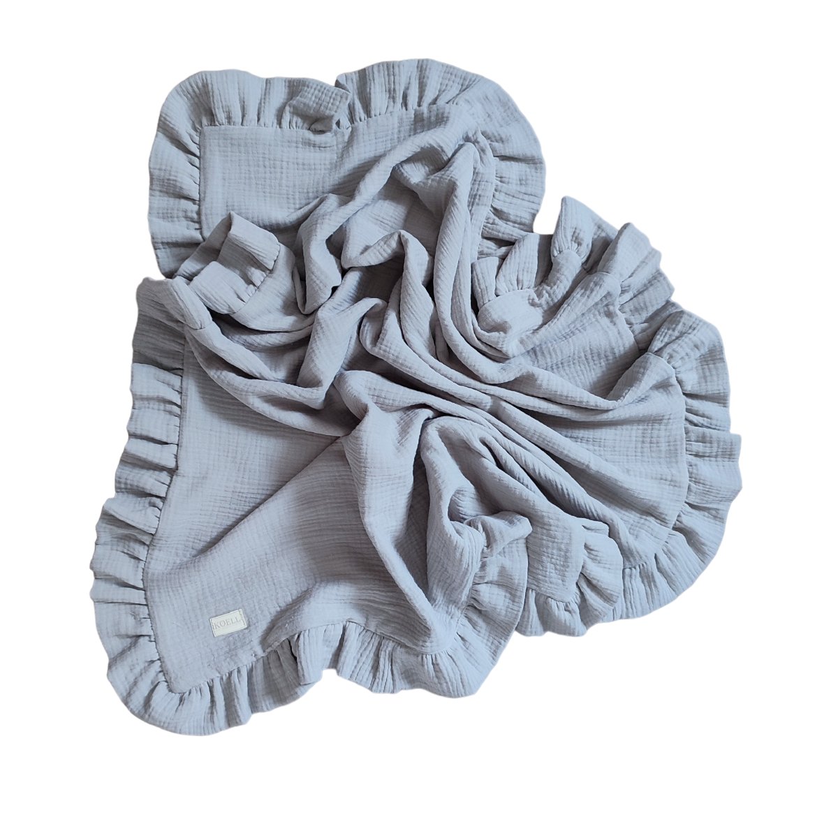 Koc muślinowy z falbanką czterowarstwowy 110x85cm „szary”