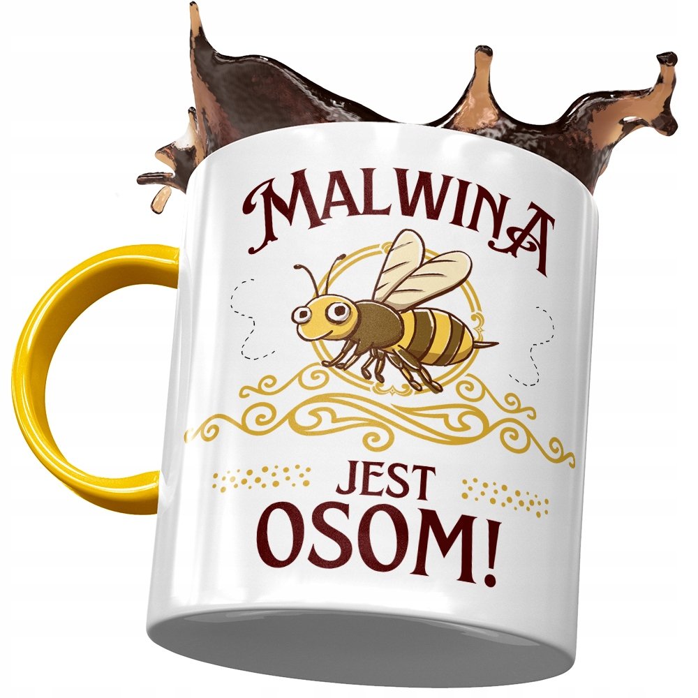 Kubek Żółty Dla Malwiny Koleżanki Żony Prezent z Nadrukiem ze Zdjęciem+ Opakowanie na prezent (wzór 01)