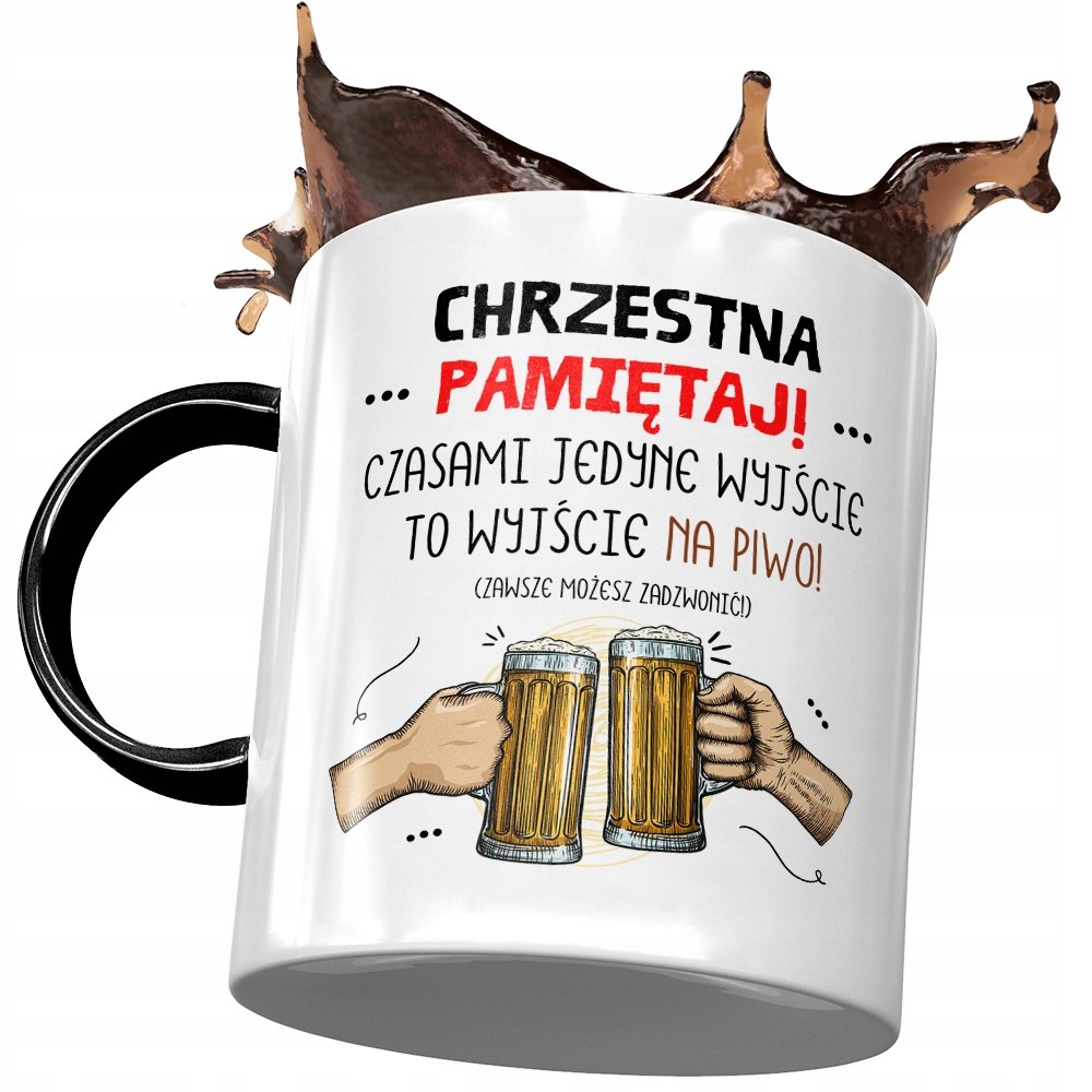 Kubek Czarny Dla Chrzestnej na Urodziny na Prezent z Nadrukiem ze Zdjęciem+ Opakowanie na prezent (wzór 01)